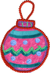 Festive christmas ornament embroidery element. Detailed stitch work shows colorful and cheerful decoration design