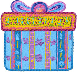 Cheerful embroidery gift box with colorful stitch festive christmas design element for holiday celebration