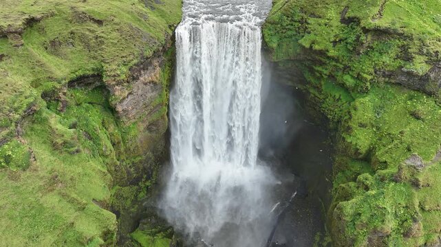 Aerial view of Sk&oacute;gafoss is one of the biggest waterfalls in the Iceland
