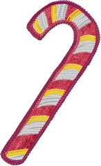 Festive christmas candy cane embroidery patch with detailed stitch. cheerful decorative element for holiday craft