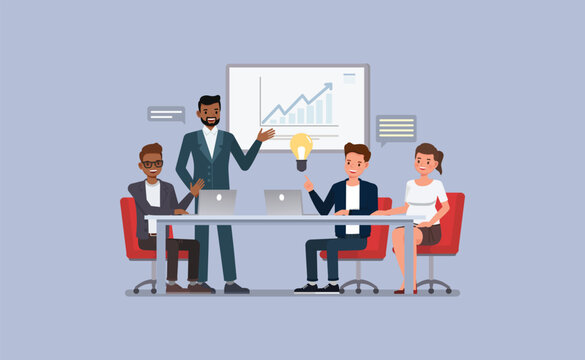 Brainstorming process in the office scene character vector illustration design.