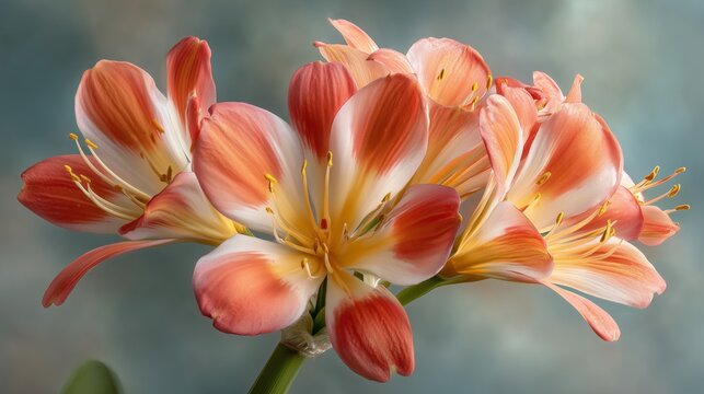 close up of blooming clivia flower with vibrant orange petals in sunlight