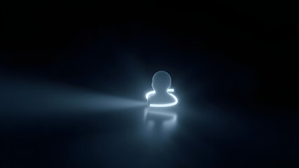 Minimal glowing user profile icon on dark background with holographic circle. Right-side copyspace for text, representing identity or AI concept.