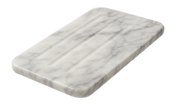 A marble serving board with grooves, perfect for elegant appetizers at dinner parties.