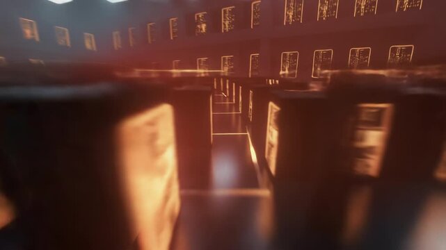 Futuristic Data Center with Glowing Elements and Mist Effects