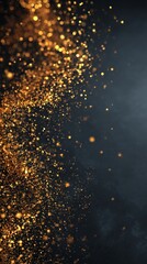 Fototapeta premium Stunning golden particles dance gracefully against a dark background, creating a mesmerizing abstract texture that evokes feelings of luxury and elegance, perfect for any design project.