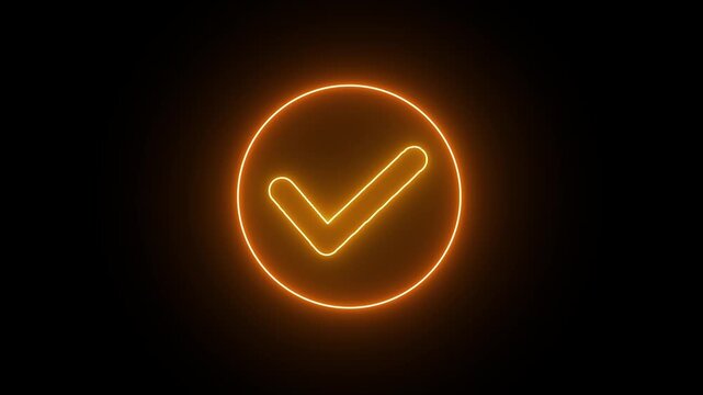 Glowing neon light Check mark icon and tick mark icon 4k video animation.