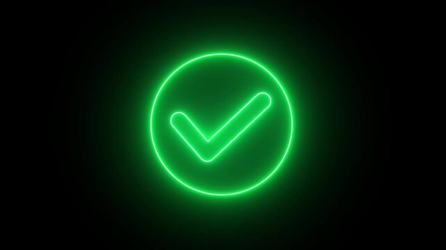 Glowing neon light Check mark icon and tick mark icon.