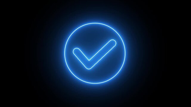 Glowing neon light Check mark icon and tick mark icon 4k video animation and black background.