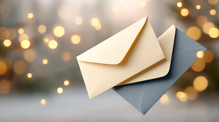 Festive new year party invitation cards with floating envelopes design