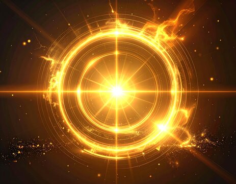Glowing golden energy field with a burst of bright light in space