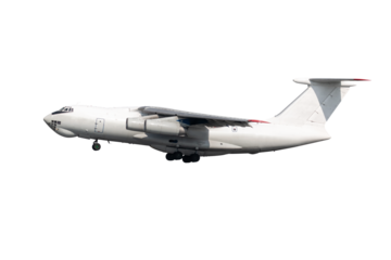 White wide body transport cargo aircraft take off isolated