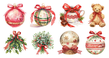 Plakat PNG Festive ornaments and holiday decorations, element set on transparent background