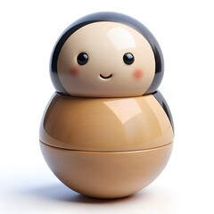 Cute round doll with smiling face and rosy cheeks on white background