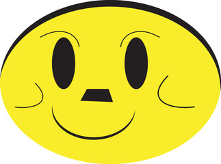 bright yellow smiley face with black oval eyes a small black square nose and a wide smiling mouth isolated on a white background