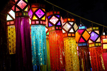 Colorful traditional Lanterns in Various Shapes Akash kandil (Diwali decorative lamps) Hang out...