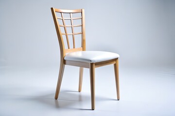 Elegant wooden chair with a white cushion isolated on white background