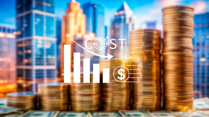 Cost reduction concept, Expenses and saving money, Business strategy and project management, with growth graph of quality control, cost reduction, efficient business and budget cutting.