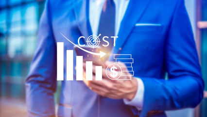 Cost reduction concept, Expenses and saving money, Business strategy and project management, with growth graph of quality control, cost reduction, efficient business and budget cutting.