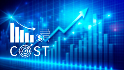 Cost reduction concept, Expenses and saving money, Business strategy and project management, with growth graph of quality control, cost reduction, efficient business and budget cutting.