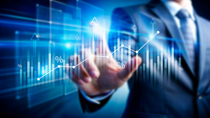Stock market business and exchange financial growth graph. Business chart data graph diagram, business trading graph investment growth, global trend arrow up and down.