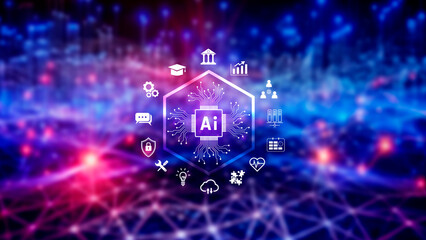 Ai tech, Global Internet connect with AI for business, Artificial Intelligence, using command prompt for generates something, Futuristic technology transformation.