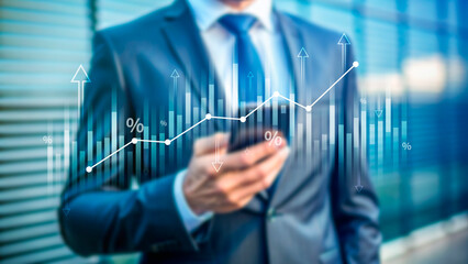 Stock market business and exchange financial growth graph. Business chart data graph diagram, business trading graph investment growth, global trend arrow up and down.