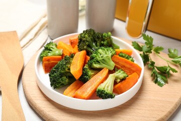 Tasty grilled vegetables served on table, closeup