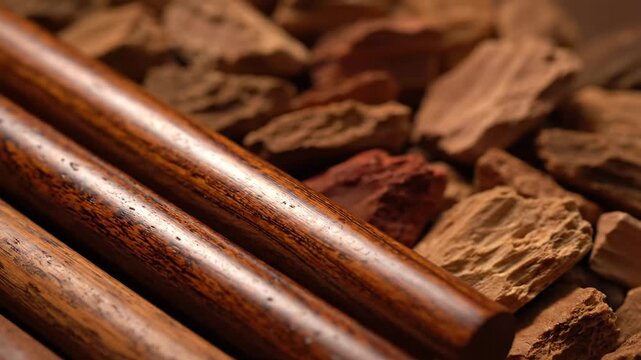 Agarwood Incense Sticks and Oud Chips - A close-up shot shows aromatic agarwood sticks aligned, with incense chips scattered in the background.