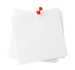 Blank paper notes with pin isolated on white