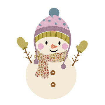 Cute Little Snowman Purple Hat Clip Art Character 