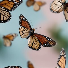 Fototapeta premium Delicate butterflies of various colors stand out against a soft fabric, enhancing the beauty of nature and whimsy SEAMLESS PATTERN