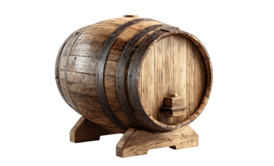 Wooden Barrel with Metal Bands isolated on a transparent background 1
