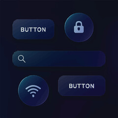 Collection of dark modern ui buttons and icons on a transparent background