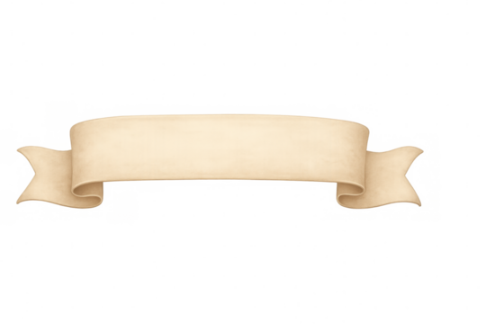 Vintage parchment ribbon banner with empty space for text, old scroll paper label element, transparent background