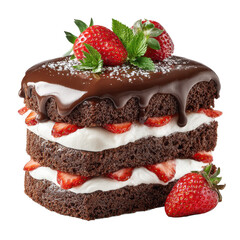 Decadent Chocolate Strawberry Layer Cake: A luscious dessert featuring rich chocolate, fresh strawberries, and creamy frosting, perfect for any celebration, isolated on transparent background