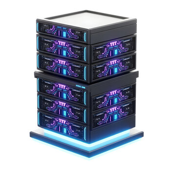 Modern data center server stack beaming with digital information processing capacity for cloud storage and hosting solutions online now