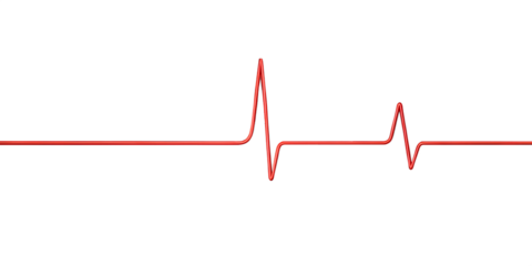 A red electrocardiogram line representing a heartbeat isolated on a transparent background