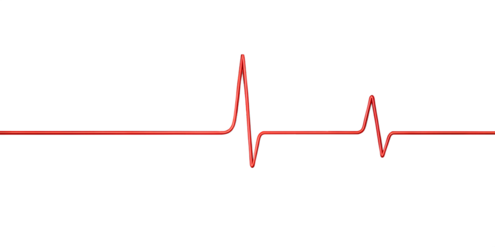 A red electrocardiogram line representing a heartbeat isolated on a transparent background