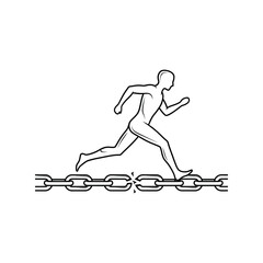 Silhouette of a person breaking free from a broken chain symbolizing freedom and overcoming obstacles