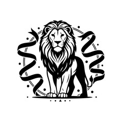 Vector art of majestic lion illustration with ribbon