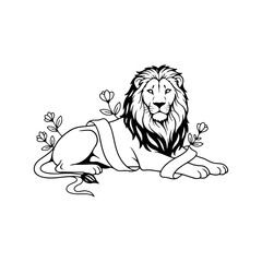 Vector art of lion lying down with flowers