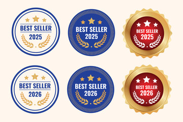 Best Seller Badge Set 2025–2026 – Gold and Blue Award Labels, Premium Ranking Medals and Seals Design