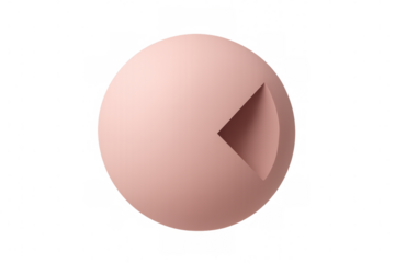 Peach colored 3d sphere with a pie chart slice cut, concept of data, progress, share, percentage on transparent background