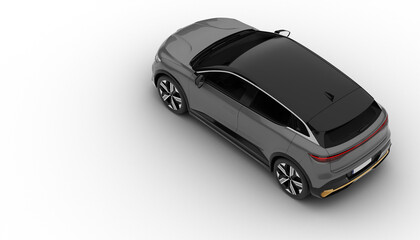 Transparent background, gray colored moedern electric suv car top-down view, showcasing its sleek...