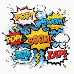 Obraz premium Pop Art “Bang!” and “Crash!” Bubbles with Halftone Dots