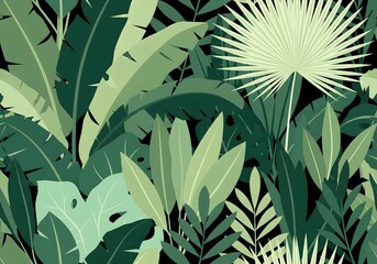 Vibrant jungle foliage in lush greens and deep shadows creates a dynamic tropical backdrop for modern designs