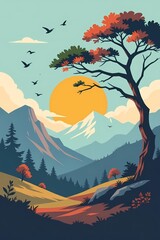 Fototapeta premium autumn landscape with trees and mountains