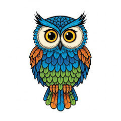 Fototapeta premium Colorful Cartoon Owl Illustration on White Background, Cute and Whimsical Art Style for Children's Book Illustration, Educational Materials, and Graphic Design Projects