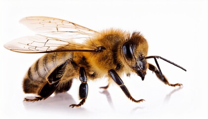 honey bee standing isolated on white background cutout